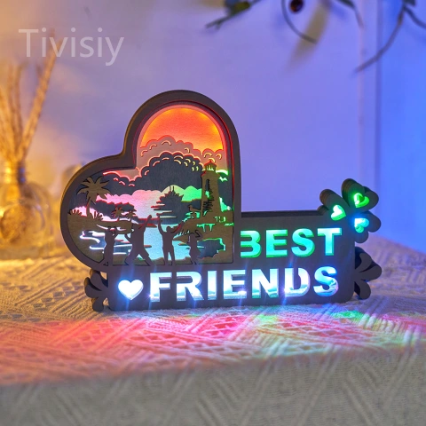 Best Friends - Wooden Night Light with APP Control and Remote Control